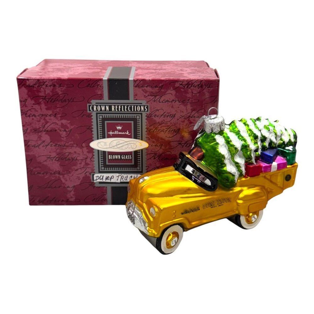 Hallmark Crown Reflections 2000 Yellow Truck Glass Ornament Christmas Tree Gifts